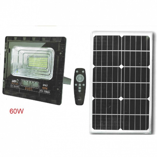 Ηλιακός Προβολέας FOYU LED 60W με πάνελ και τηλεχειριστήριο αδιάβροχος IP67