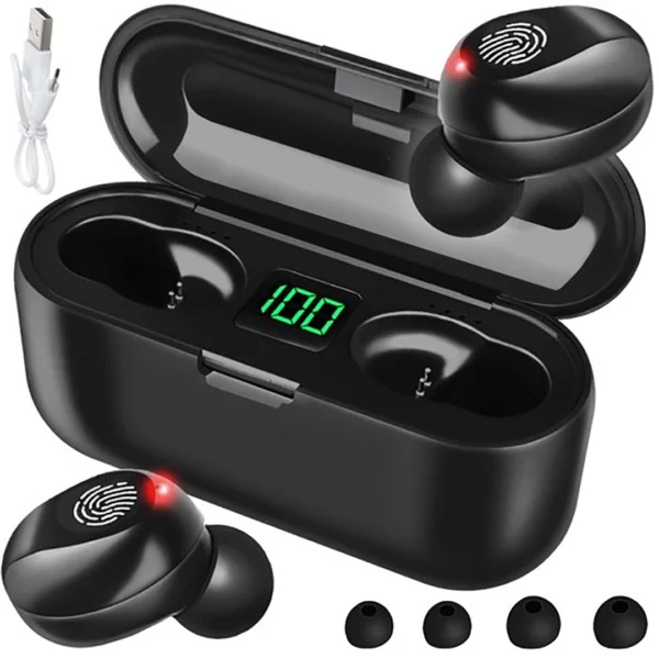 Bluetooth in-ear ακουστικά με θήκη φόρτισης  powerbank 2000mAh & LCD οθόνη  μαύρο χρώμα