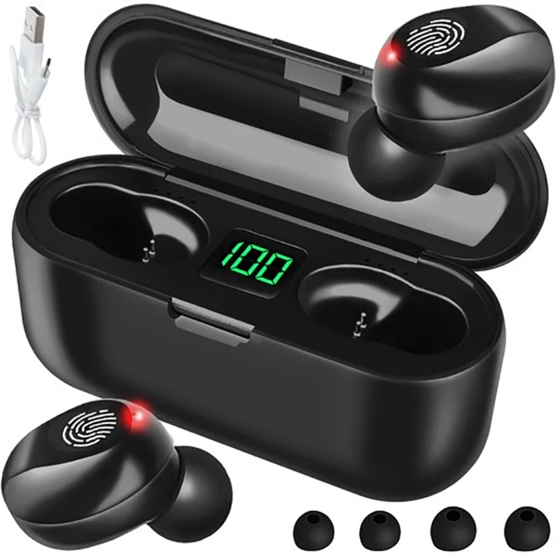 Bluetooth in-ear ακουστικά με θήκη φόρτισης  powerbank 2000mAh & LCD οθόνη  μαύρο χρώμα