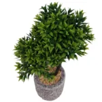 Τεχνητό bonsai με πράσινο φύλλωμα σε ανάγλυφη μωβ-γκρι γλάστρα τύπου πέτρας – zen διακόσμηση για εσωτερικό χώρο χωρίς φροντίδα