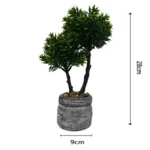 Τεχνητό bonsai δέντρο με πράσινο φύλλωμα σε γλάστρα μαύρου τσιμέντου με ασημί λεπτομέρειες – μοντέρνο διακοσμητικό για γραφείο ή σπίτι