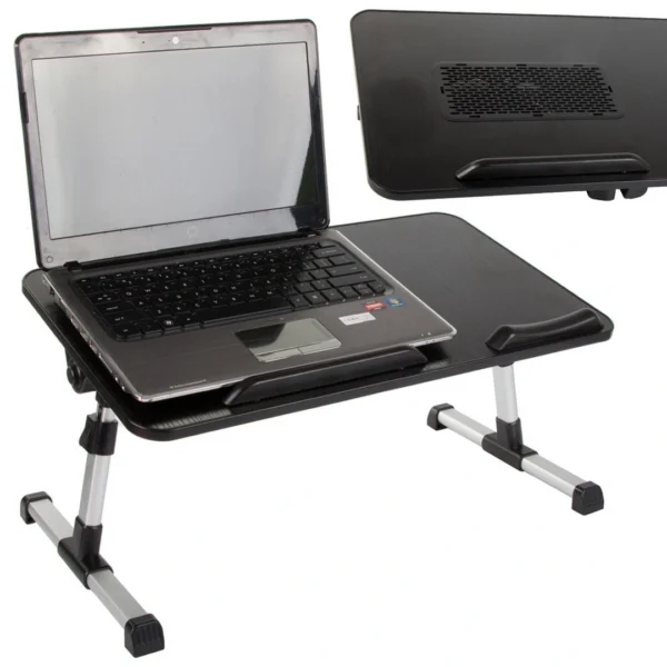 Πτυσσόμενο τραπεζάκι laptop με ανεμιστήρα ψύξης USB και ρυθμιζόμενο ύψος σε ασημί-μαύρο χρώμα