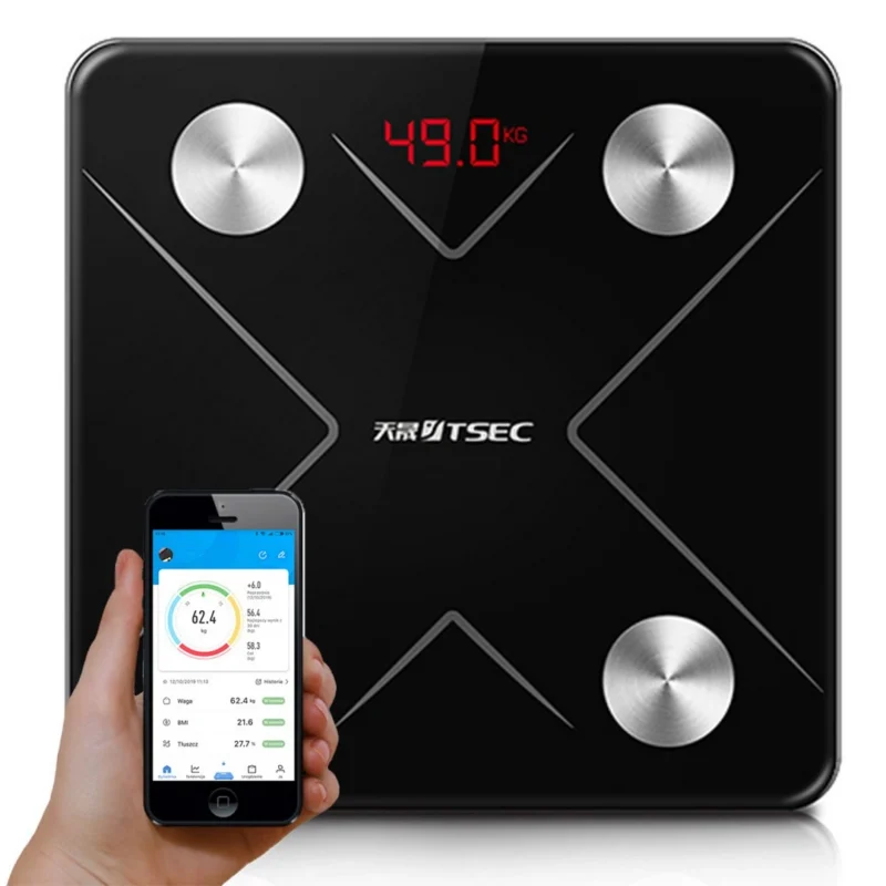 Αναλυτική Ζυγαριά Μπάνιου Bluetooth 180kg μαύρη γυάλινη με οθόνη LCD