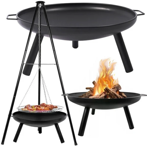Εστία κήπου με τρίποδα και κρεμαστή σχάρα BBQ 58cm για εξωτερικούς χώρους