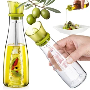 Γυάλινη φιάλη λαδιού με dispenser αρωματικών 0.5 λίτρων και πράσινο πώμα