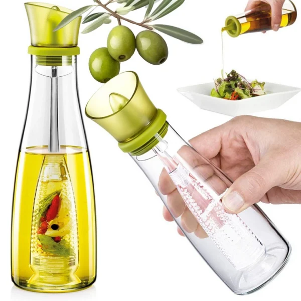 Γυάλινη φιάλη λαδιού με dispenser αρωματικών 0.5 λίτρων και πράσινο πώμα