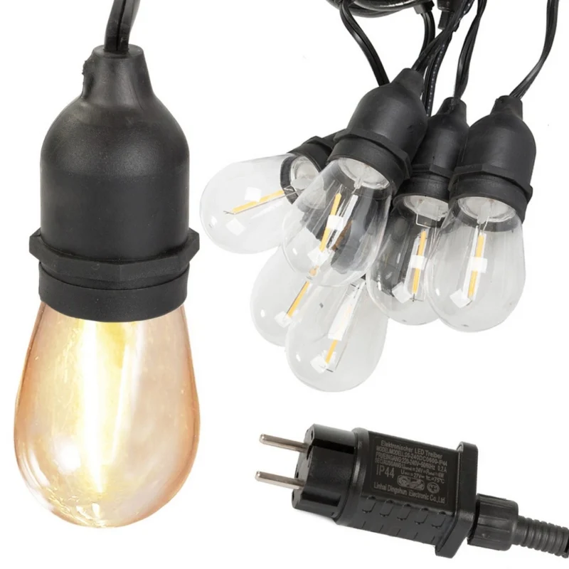 Γιρλάντα φωτισμού εξωτερικού χώρου 10m με 10 LED λαμπτήρες E27 σε θερμό λευκό φως