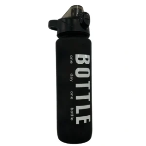 Παγούρι νερού 1000ml μαύρο με επιγραφή One Day One Bottle και flip-top καπάκι