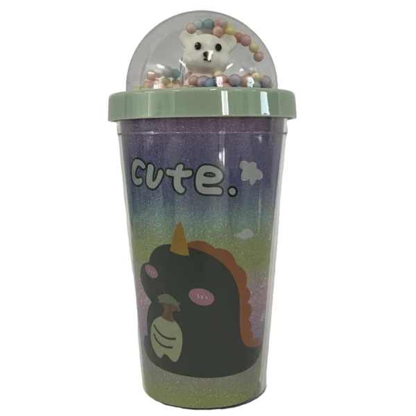 Παιδικό ποτήρι 450ml με glitter  αρκουδάκι και καπάκι – Cute Design