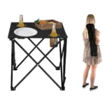 Πτυσσόμενο τραπεζάκι camping 46x46cm με μεταλλικό σκελετό και 2 θήκες ποτηριού – ιδανικό για κάμπινγκ και ψάρεμα