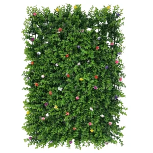 Συνθετική φυλλωσιά πάνελ 60x40cm με πολύχρωμα λουλουδάκια για τοίχο, ιδανική για διακόσμηση εσωτερικού και εξωτερικού χώρου