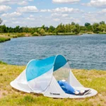 Πτυσσόμενη τέντα παραλίας POP-UP 220x120x90εκ. τιρκουάζ-γκρι με θήκη και πασσαλάκια