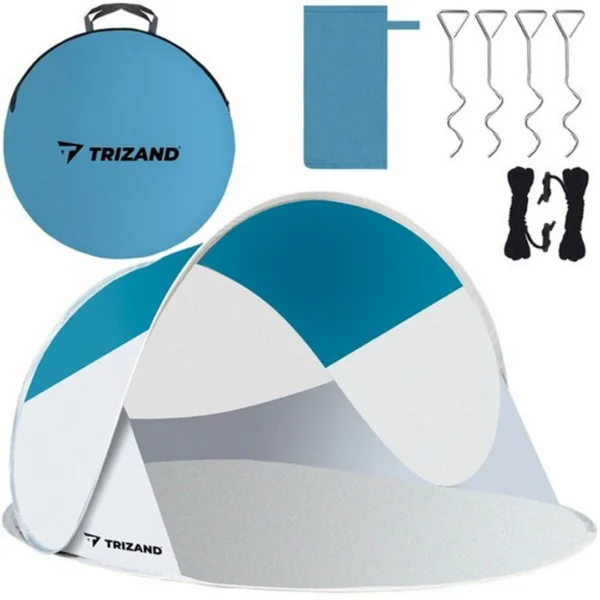 Πτυσσόμενη τέντα παραλίας POP-UP 220x120x90εκ. τιρκουάζ-γκρι με θήκη και πασσαλάκια