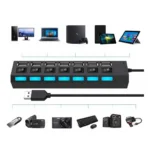 USB hub 7 θυρών 2.0 μαύρο με διακόπτες ON/OFF και καλώδιο σύνδεσης