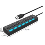 USB hub 7 θυρών 2.0 μαύρο με διακόπτες ON/OFF και καλώδιο σύνδεσης