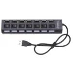 USB hub 7 θυρών 2.0 μαύρο με διακόπτες ON/OFF και καλώδιο σύνδεσης