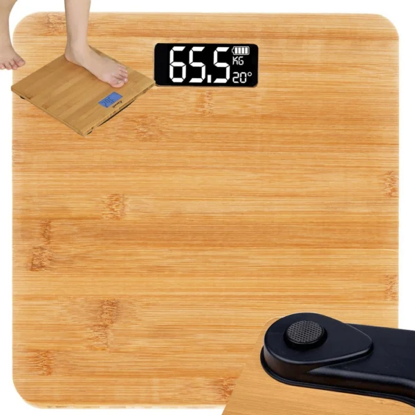 Ηλεκτρονική ζυγαριά μπάνιου bamboo 180kg με LCD οθόνη και θερμόμετρο