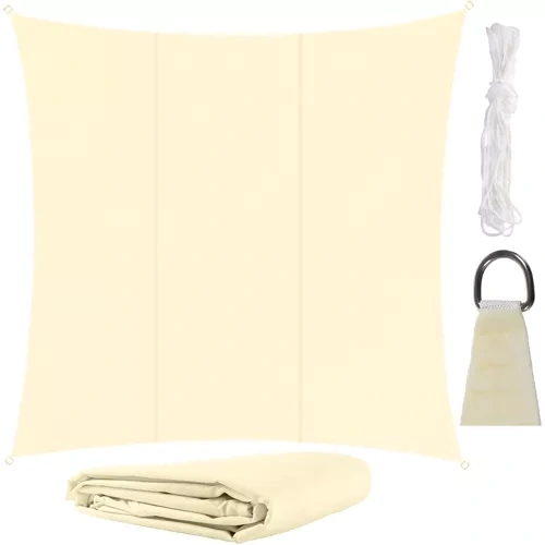 Εκρού τετράγωνο πανί σκίασης Gardlov 3.6x3.6m SUN SAIL SQUARE με κρίκους σε εξωτερικό χώρο