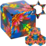 Πολύχρωμος Kruzzel Fidget Cube σε ένα τρισδιάστατο γεωμετρικό σχήμα.
