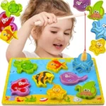 Ξύλινο παιχνίδι ψαρέματος Kruzzel "FISH" PUZZLE με καλάμι και θαλάσσια ζώα