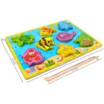 Ξύλινο παιχνίδι ψαρέματος Kruzzel "FISH" PUZZLE με καλάμι και θαλάσσια ζώα