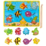 Ξύλινο παιχνίδι ψαρέματος Kruzzel "FISH" PUZZLE με καλάμι και θαλάσσια ζώα