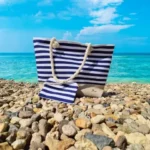 Υφασμάτινη τσάντα θαλάσσης Malatec με ναυτικές ρίγες και πορτοφόλι