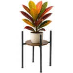 Ruhhy Μεταλλική Βάση για Φυτά Δαπέδου Loft 41cm Μαύρη με Ξύλινη Επιφάνεια