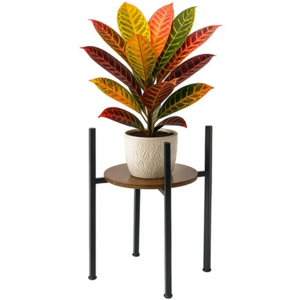 Ruhhy Μεταλλική Βάση για Φυτά Δαπέδου Loft 41cm Μαύρη με Ξύλινη Επιφάνεια