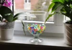 Πολύχρωμες Flower Gel Balls υδρογέλης σε γυάλινο βάζο με φυτό