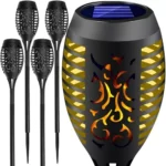 Σετ 4 ηλιακών φωτιστικών πυρσών Garden Lamp με εφέ φυσικής φλόγας και θερμό λευκό φως.