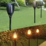 Σετ 4 ηλιακών φωτιστικών πυρσών Garden Lamp με εφέ φυσικής φλόγας και θερμό λευκό φως.