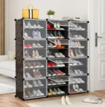 Παπουτσοθήκη 6 ραφιών μαύρη modular με πόρτες και κρεμάστρα