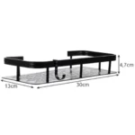 Σετ 2 μαύρων μεταλλικών ραφιών μπάνιου ALUMINUM BATHROOM SHELF με γάντζους τοποθετημένα σε τοίχο.