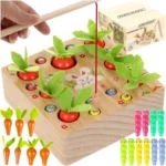 Ξύλινο βρεφικό παιχνίδι Montessori "Κήπος Καρότων" με χρωματιστά καρότα και σκουλήκια
