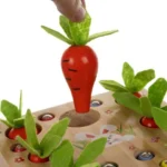 Ξύλινο βρεφικό παιχνίδι Montessori "Κήπος Καρότων" με χρωματιστά καρότα και σκουλήκια