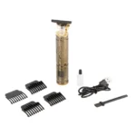 Επαναφορτιζόμενη κουρευτική μηχανή Gold Beard BARBER σε χρυσό χρώμα με χτενάκια και αξεσουάρ.